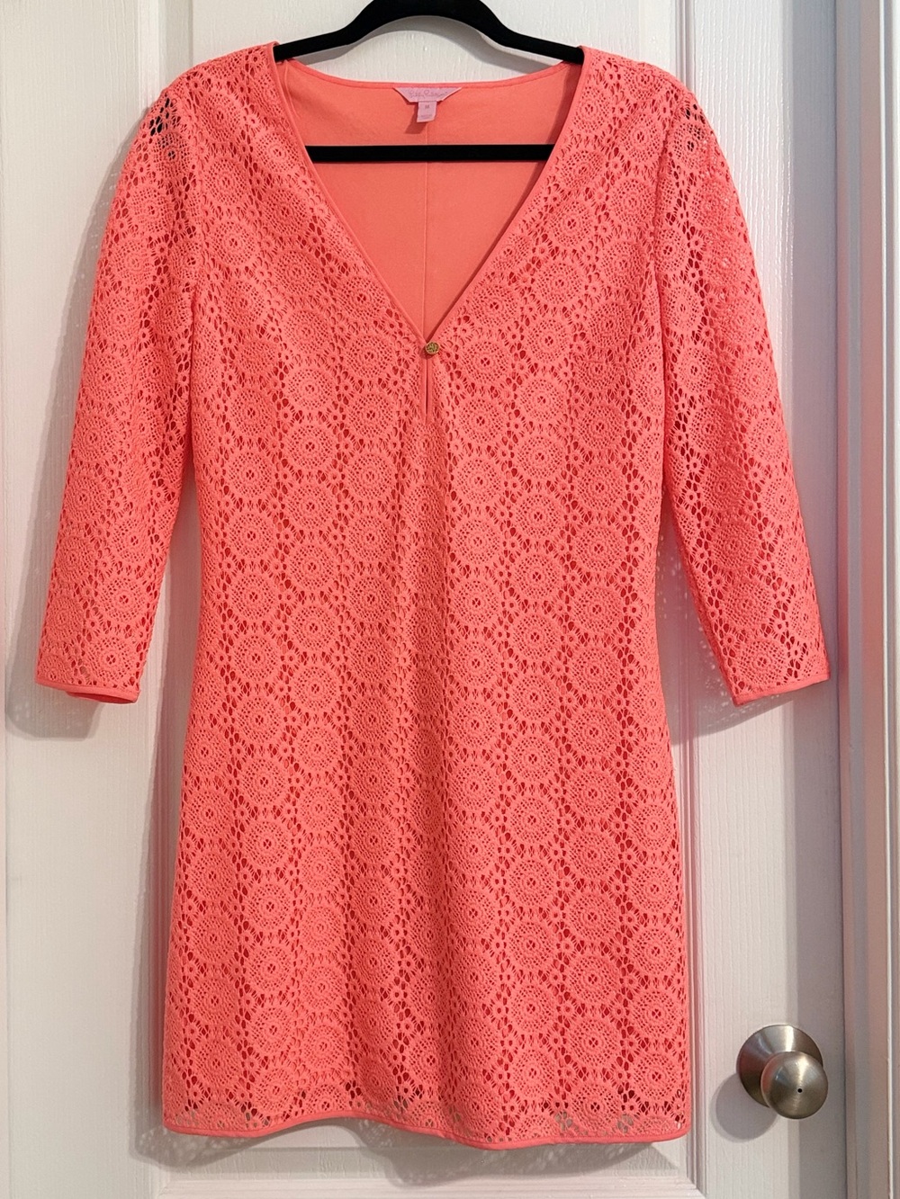 Lilly Pulitzer Crochet Overlay Preppy Chic Resort Shift Dress Sz M